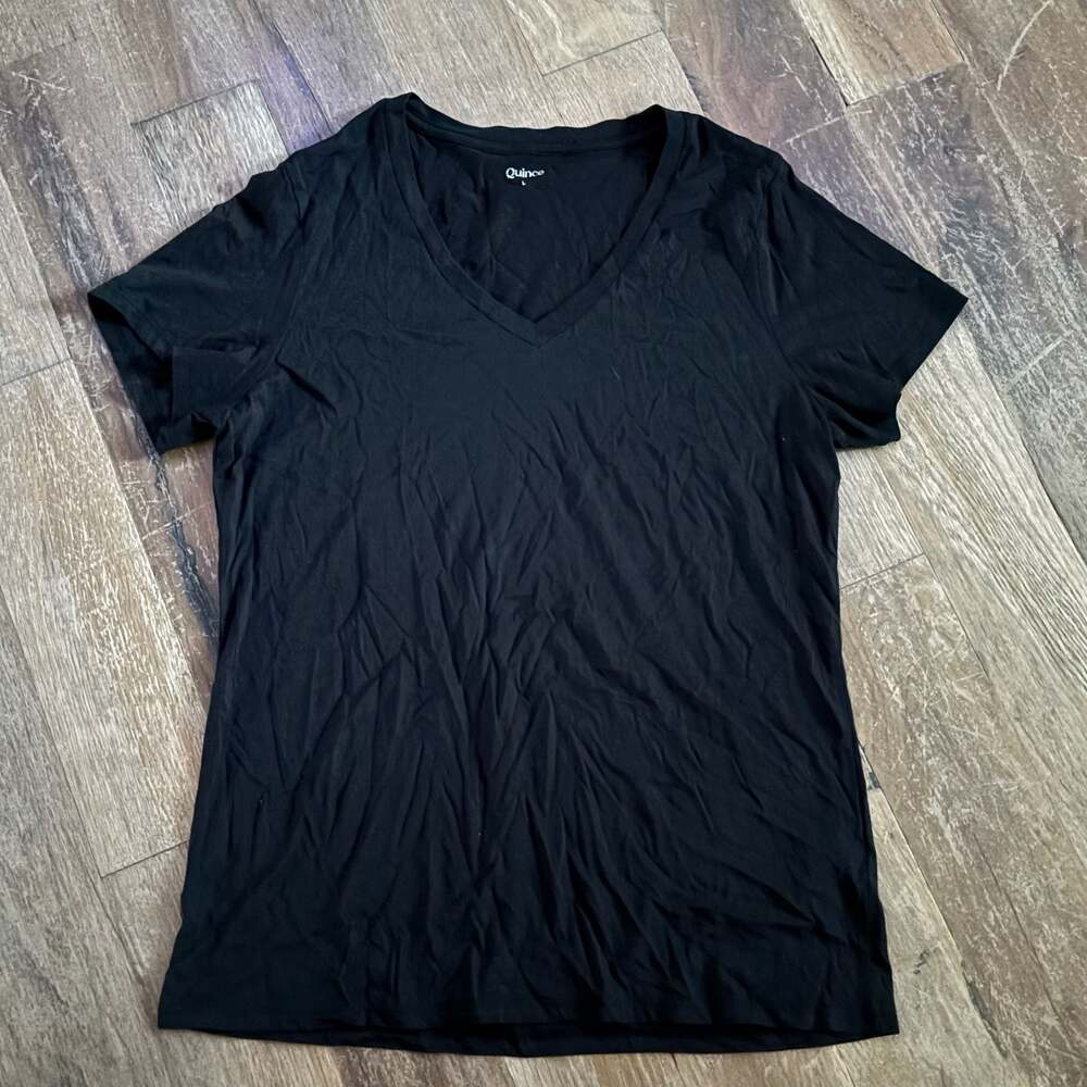 Quince Women's Cotton Modal V-Neck T-Shirt Black Size L